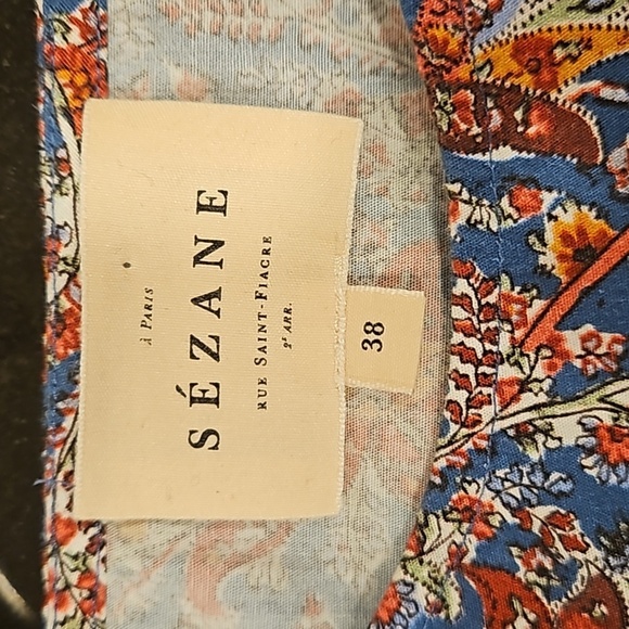 💕SEZANE💕 West Shirt Ranch Marine Multi-Color Paisley Floral Print FR 38 = US 6 - Picture 13 of 16